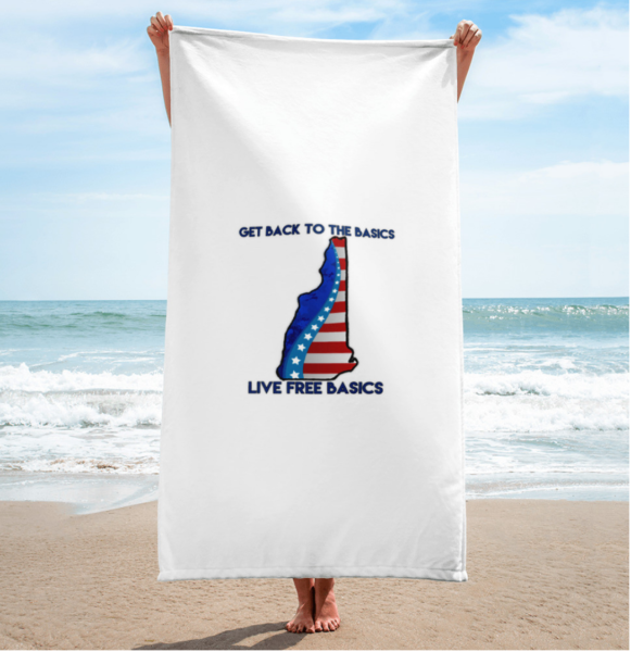 – an item designed by us – Get Back To The Basics – Live Free Basics Beach Towel