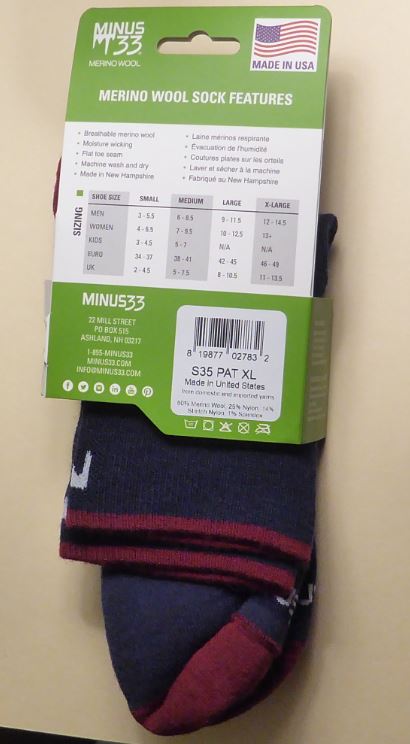 Minus33 Mountain Heritage patriot style merino wool socks