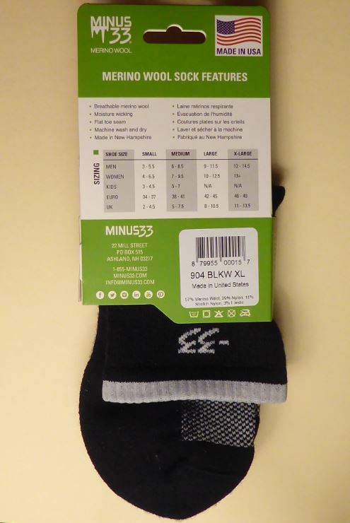 Minus33 merino wool low rise trail socks