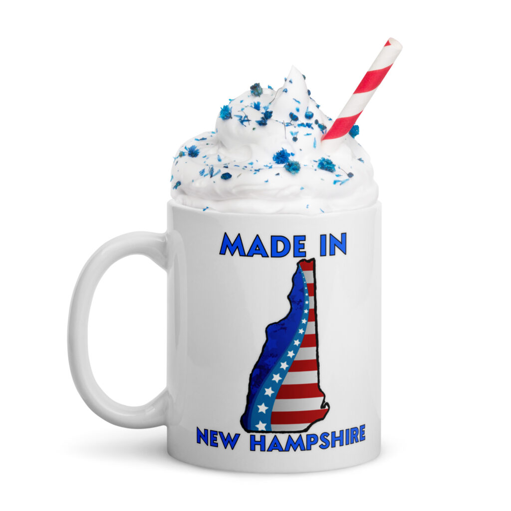 Our made in NH graphic on a white glossy mug